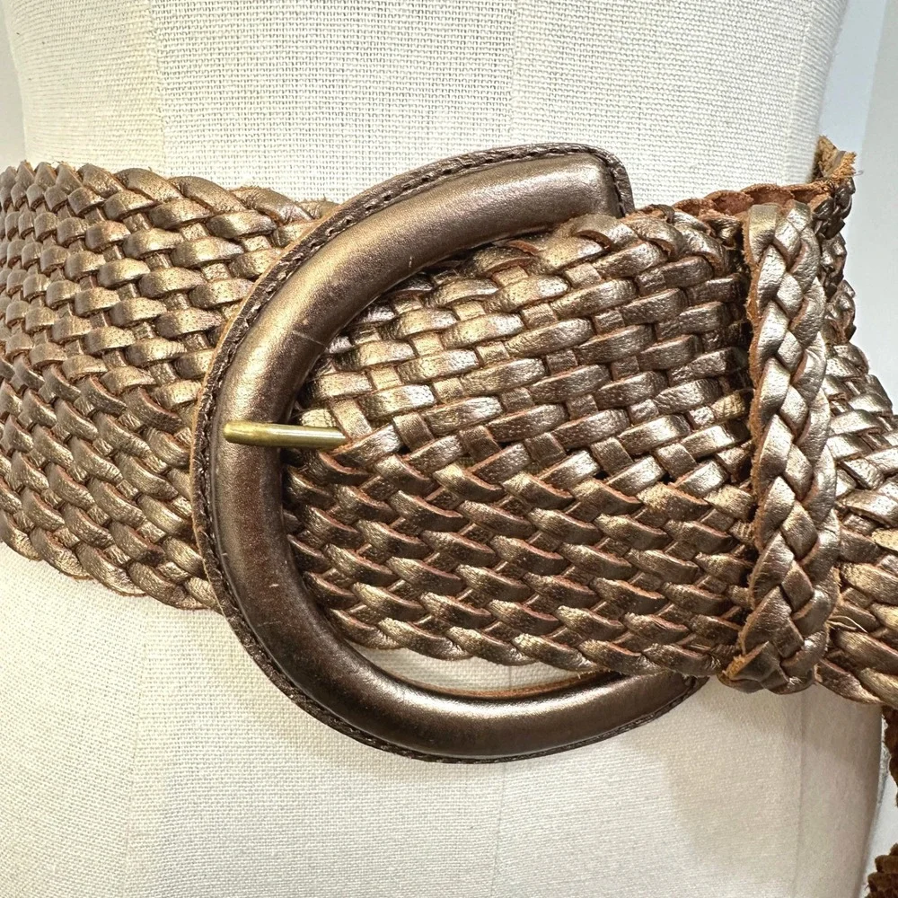 VTG Bronze Metallic Woven Leather Wide Belt 45